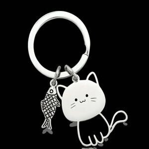 Cute Cat Keychain - Titanium Kawaii Sitting Cat Bag Charm